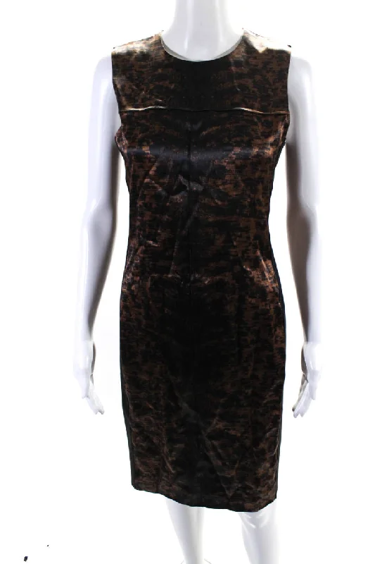 Edgy Fashion Deals Hollywood Glam Award - Show Style Reed Krakoff Womens Abstract Print Sleeveless Midi Pencil Dress Brown