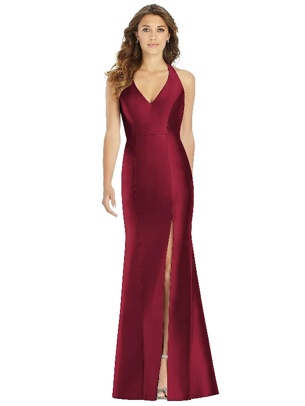 Low Price Special Luxury Comfort V-Neck Halter Satin Trumpet Gown