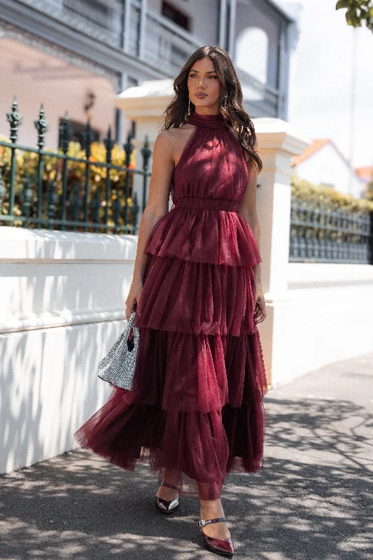 Sporty Fashion Offers Limited - Edition Drops Frances Halterneck Maxi Dress - Wine