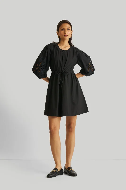 Stylish Savings Parisian Effortless Chic Style Shirt Dress with Balloon Sleeves in Black