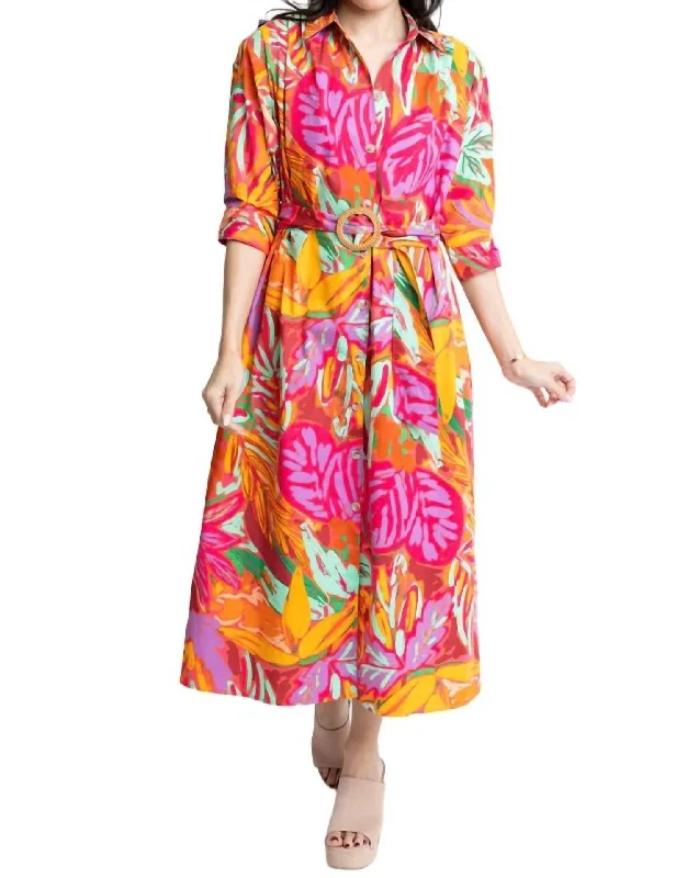 Top Deals Modern Romance Abstract Tropical Palm Shirt Dress In Fuschia