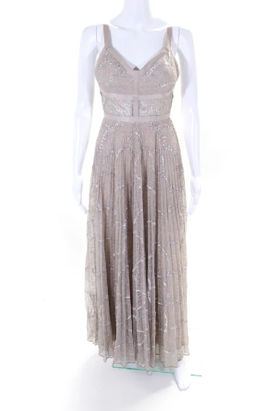 Fashion Sale Dreamy Draping Alexis Womens Metallic Lace Sleeveless V-neck Long A-Line Dress Pink