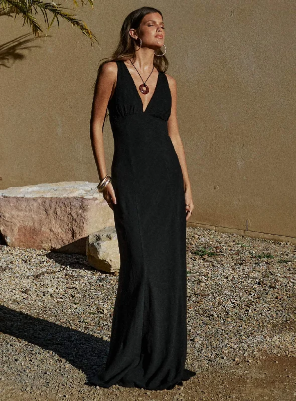 Sophisticated Street Style Offers Vibrant Prints Verde Linen Blend Maxi Dress Black