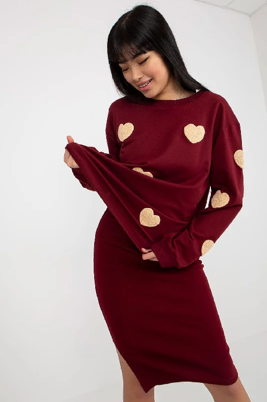 Holiday Glam Vintage Retro Party Wear Fancy Ribbed Midi Dress and Heart Sweater Set