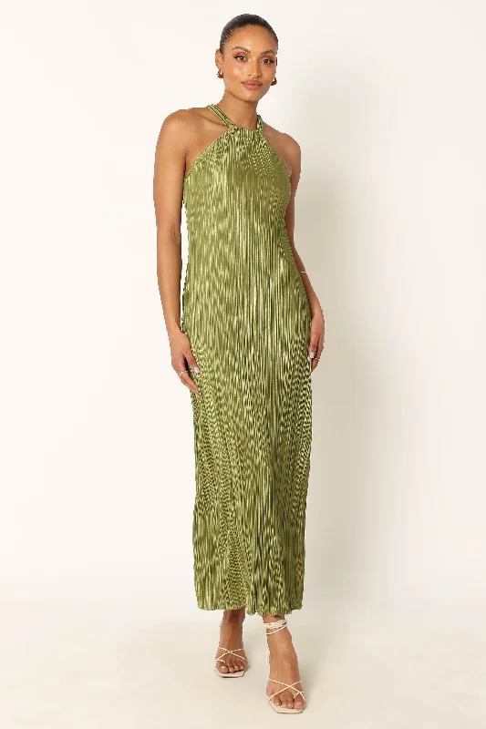 Must-Have Style Discounts Parisian Effortless Chic Style Melody Plisse Halter Maxi Dress - Olive