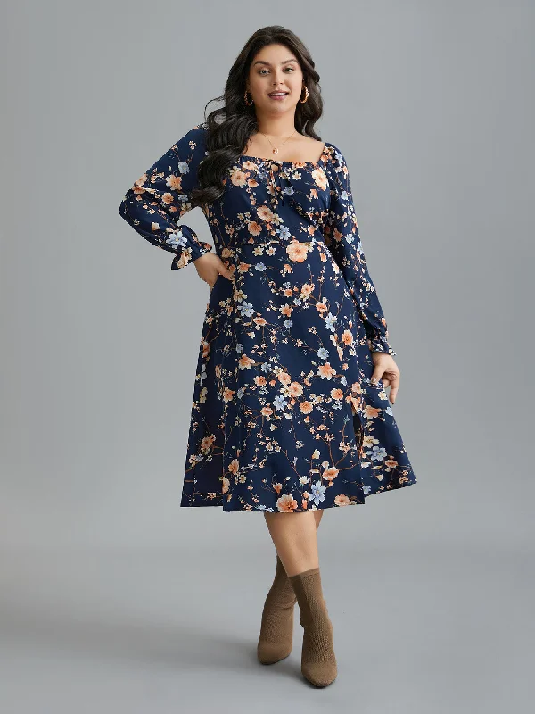 Hot Picks Statement Piece Floral Knot Neck Split Hem Dress