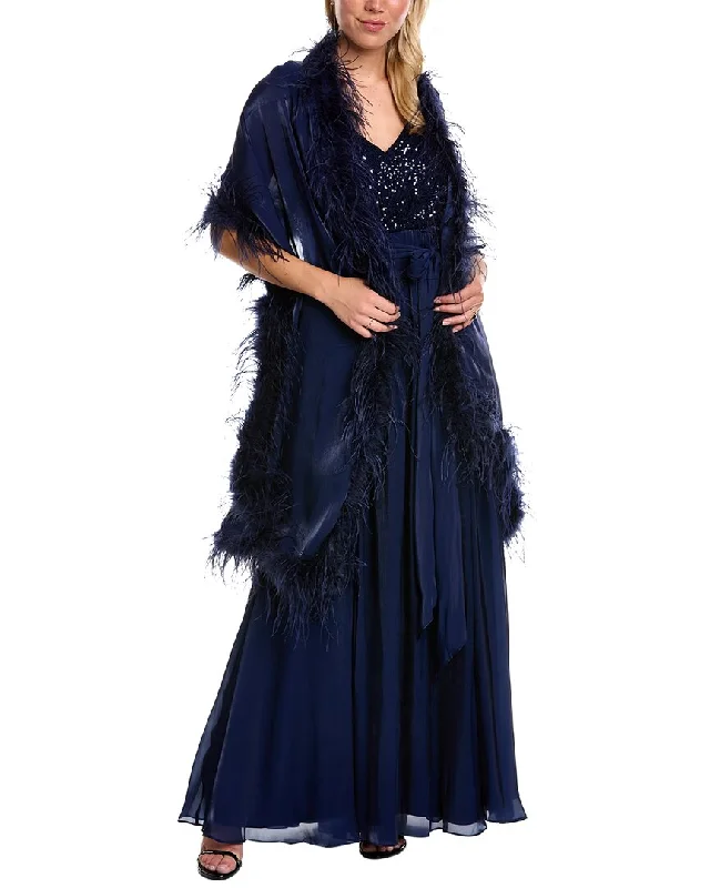 Limited Time Offer Vintage Retro Party Wear Badgley Mischka Feather Wrap Gown