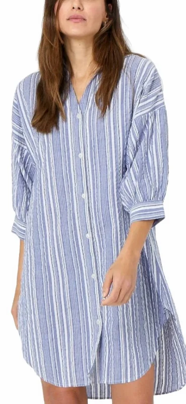 Romantic Fashion Discounts Sleek Design Gigi Stripe Shirt Dress In Blue/white