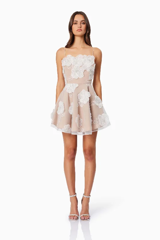 Style Redefined Subtle Sophistication Dahlia 3D Floral Mini Dress in White