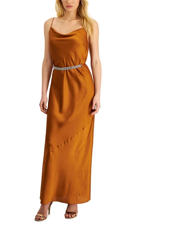 Limited-Time Offer Limited - Stock Astra Gaze Womens Satin Drape Neck Slip Dress