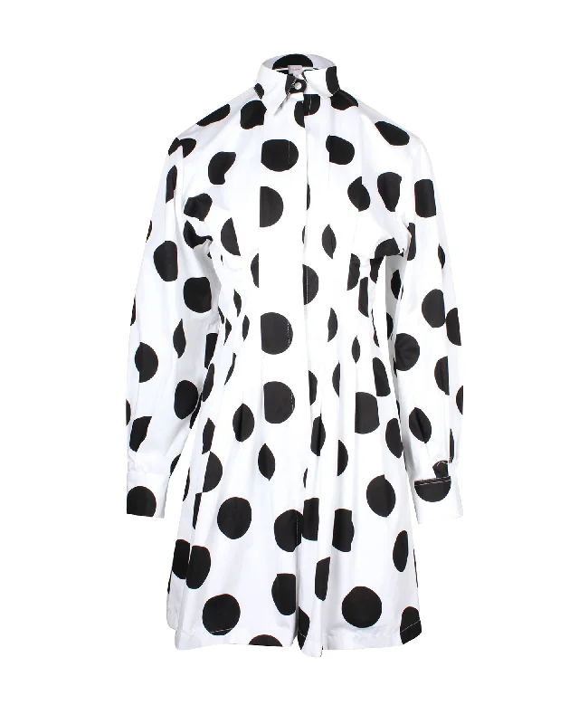 Hot Picks Effortless Comfort Carolina Herrera Oversized Polka Dot Shirt Dress in White and Black Cotton