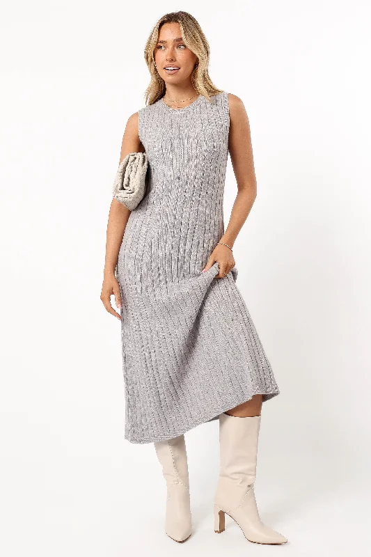 Urban Fashion Sleek Design Kellie Knit Midi Dress - Grey