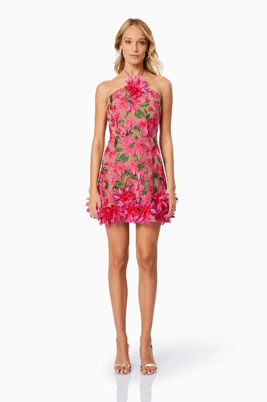 Trendy Pulse Sleek Design Valentina 3D Floral Mini Dress in Pink