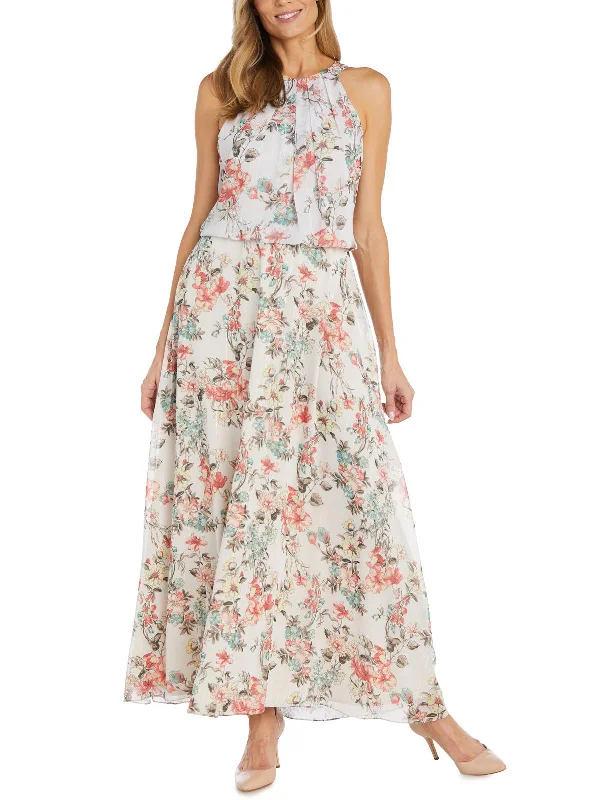 Fashion Frontiers Boho Chic Womens Floral Print Maxi Halter Dress