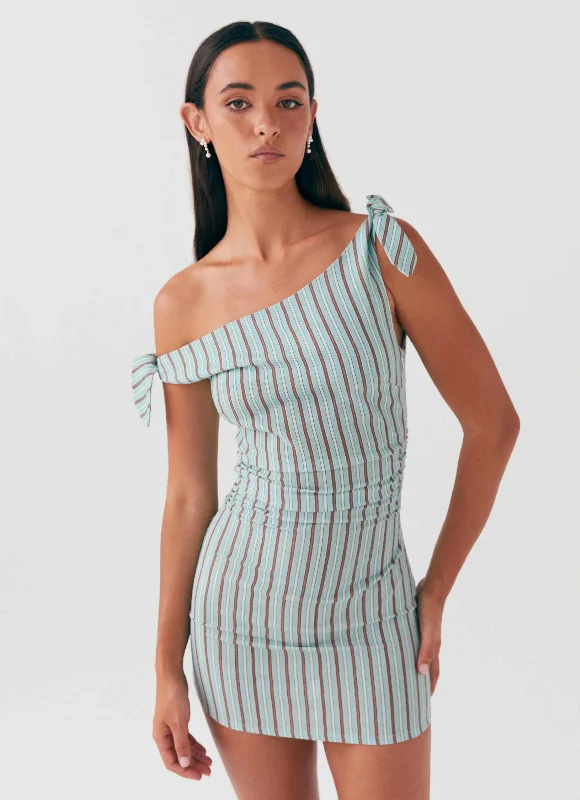 Athleisure Style Sale Feminine Elegant Amazonia Linen Mini Dress - Coastal Stripe