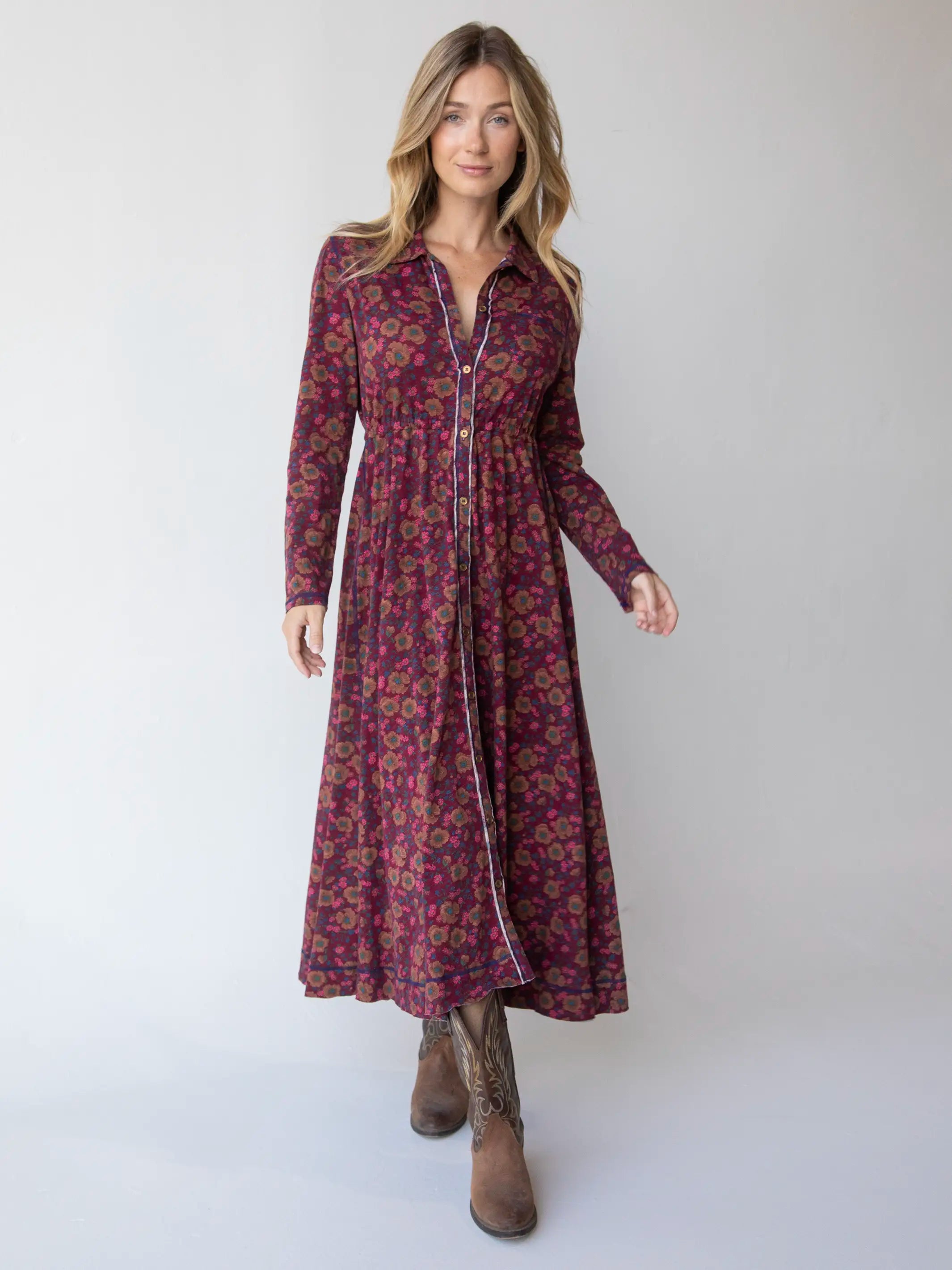 Must Haves Luxe Layering Christa Knit Cotton Maxi Dress - Cranberry Brown Floral