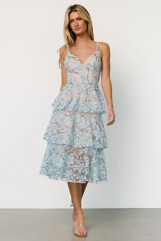 Trend Alert Playful Elegance Giavanna Tiered Midi Dress | Dusty Blue