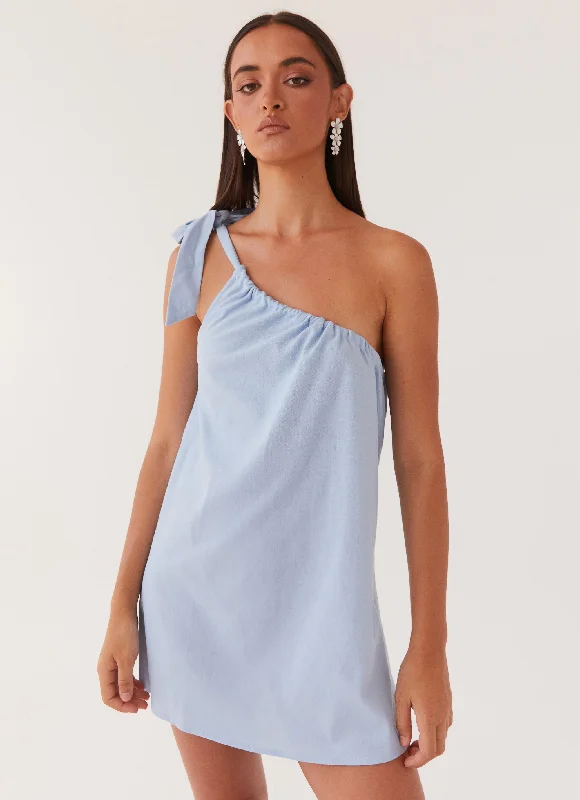 Everyday Elegance Sale Sleek Design Art Of Waves Linen Mini Dress - Cerulean