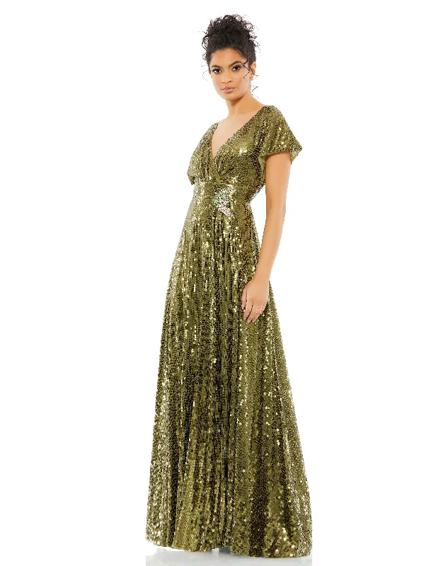 Hot Items Effortless Comfort Sequined Butterfly Sleeve Wrap Over A Line Gown