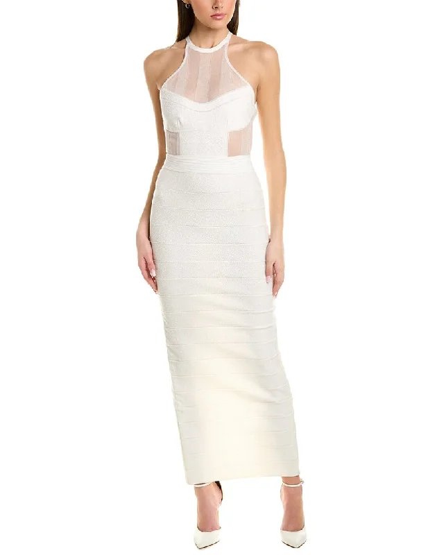 Seasonal Style Discounts Classic Appeal Herve Leger Lace Texture Sheer Halter Gown