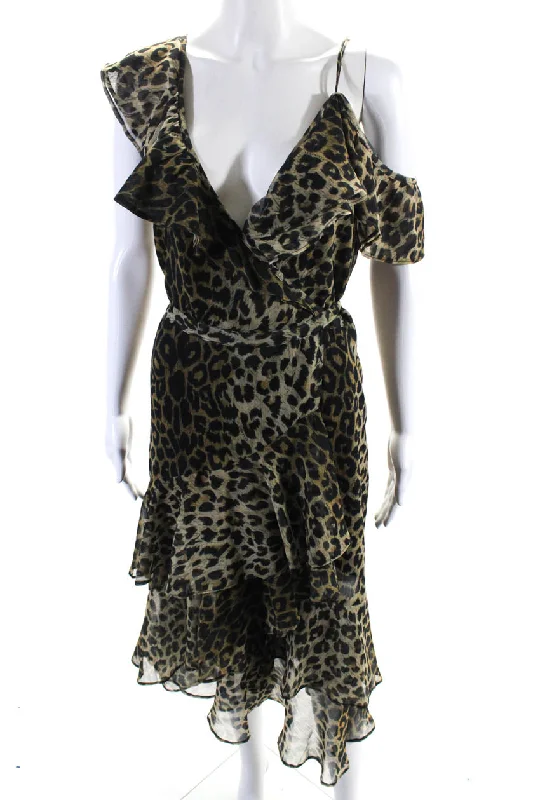 Winter Warehouse Sale Dreamy Draping Allsaints Womens Brown Leopard Print Ruffle Sleeveless Kari Leppo Dress