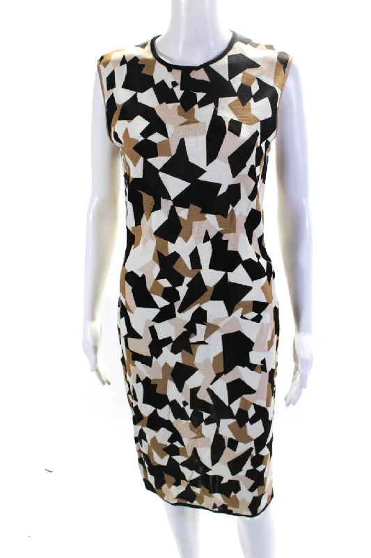 Hot Styles Minimalist Chic Givenchy Womens Abstract Colorblock Round Neck Sleeveless Dress Brown