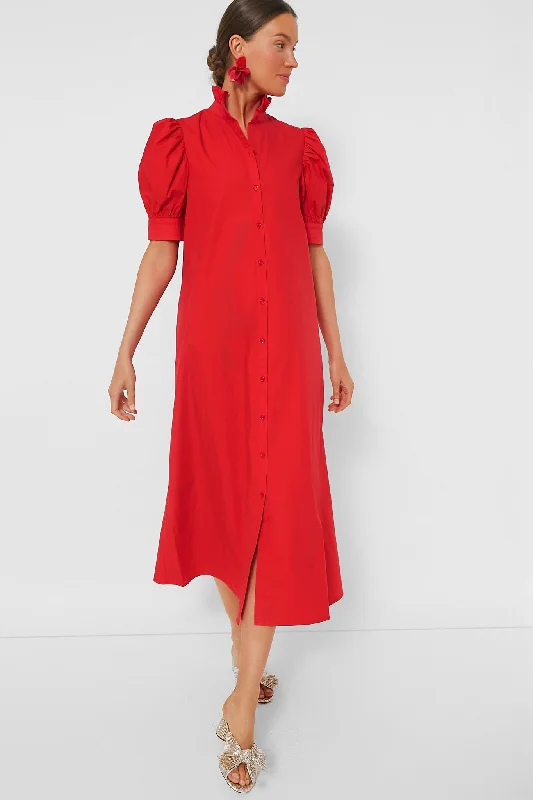 Mega Sale Rustic Countryside Charm Look Red Ruffle Collar Louisa Maxi Dress