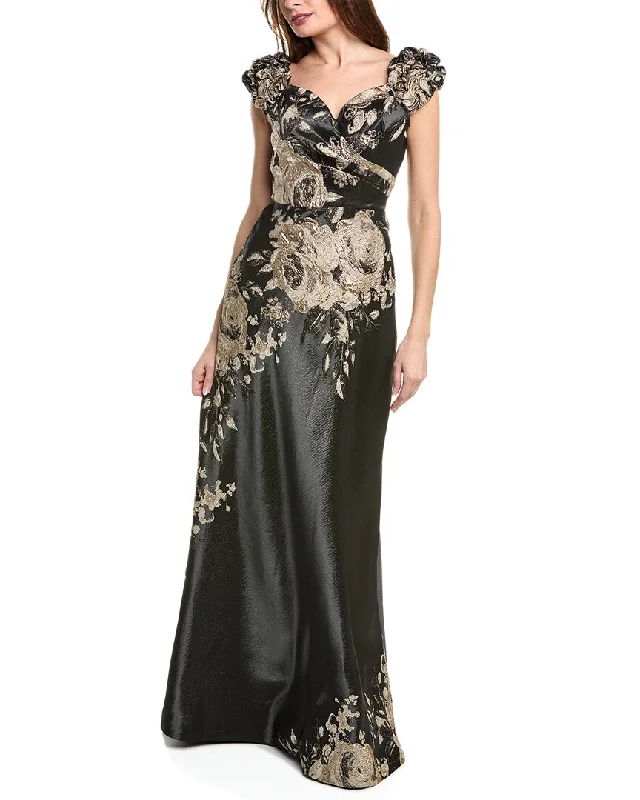 Trendy Women'S Wear Collection Statement Piece Teri Jon by Rickie Freeman Metallic Jacquard Gown