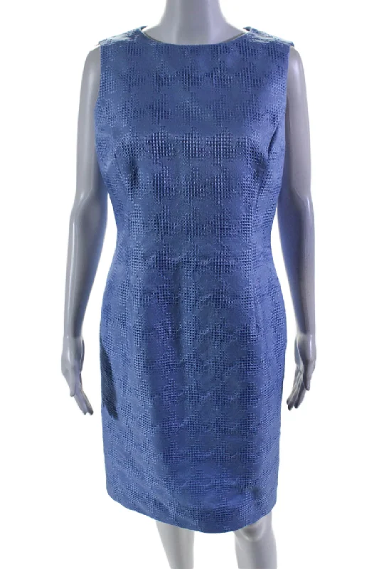 New Styles Just In Minimalist Chic Oscar de la Renta Womens Back Zip Sleeveless Boat Neck Sheath Dress Blue