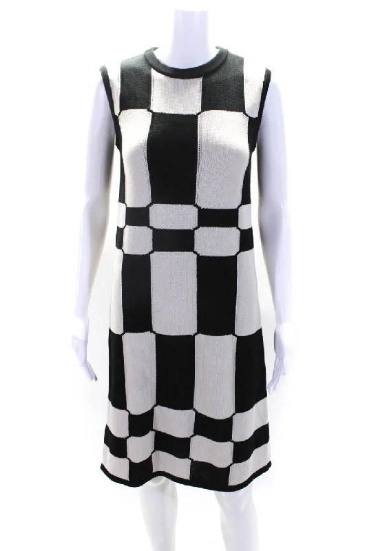 Trend Alert Everyday Glamour 'S Max Mara Womens Beige Black Checker Crew Neck Sleeveless Tank Dress