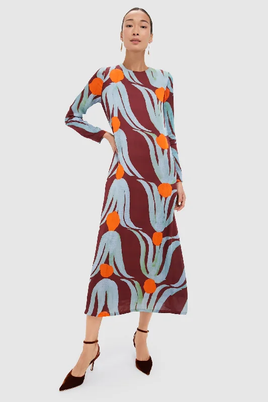 Break Fashion Norms Playful Elegance Tulip Orange Long Sleeve Shift Maxi Dress