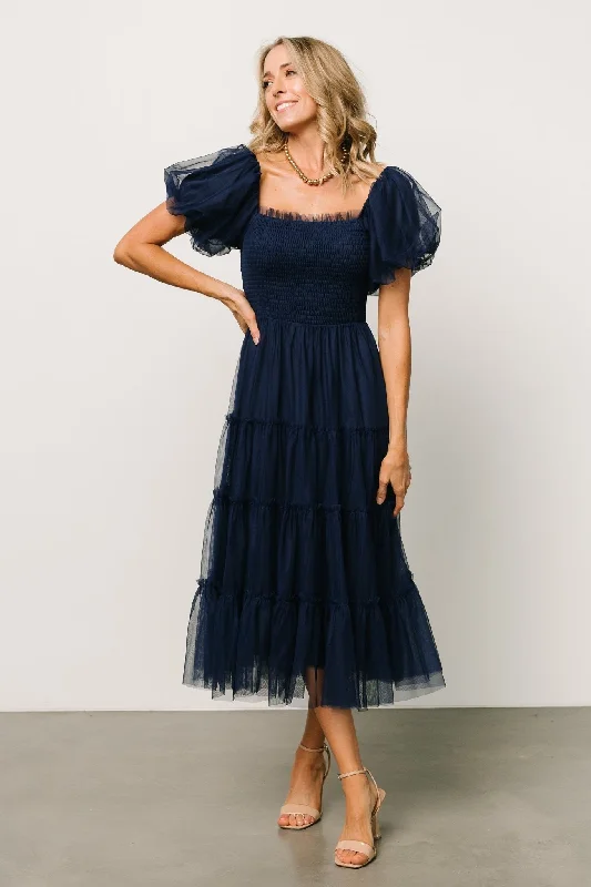 End Of Season Sale Feminine Elegance Liv Tulle Midi Dress | Navy