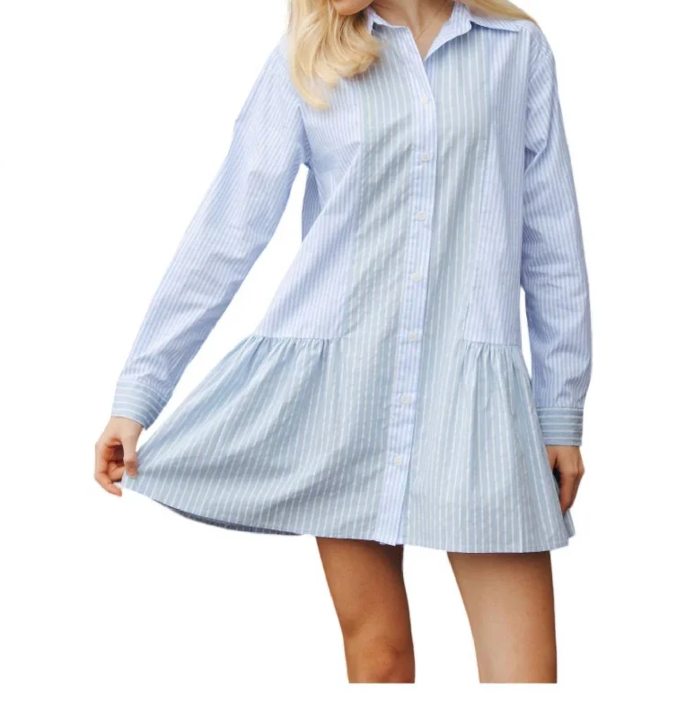 Premium Fashion Cottagecore Rustic Charm Style Shirt Dress In Blue Striped