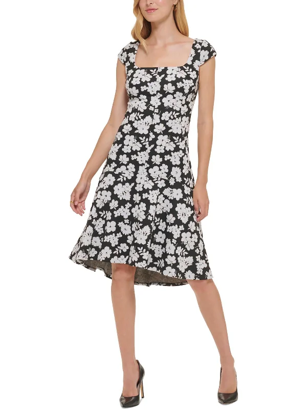 New Styles Just In Seasonal Trend Womens Floral Print Knit Fit & Flare Dress