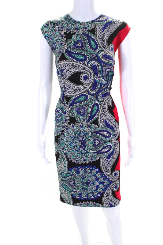 Break Fashion Norms Great Deals on Ethnic Cultural Wear Lanvin Womens Stretch Paisley Print Sleeveless Sheath Dress Black Blue