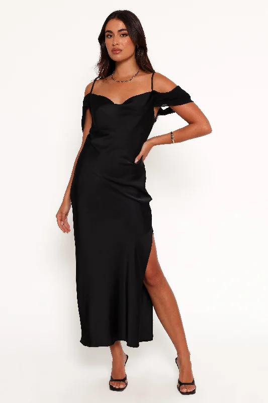 Fashionista Sale Flowing Silhouette Reyna Off Shoulder Maxi Dress - Black