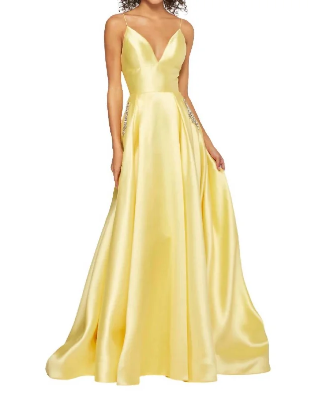 Fashionable Comfort Promotions Great Deals on Ethnic Cultural Wear Satin A-Line Prom Dress In Yellow