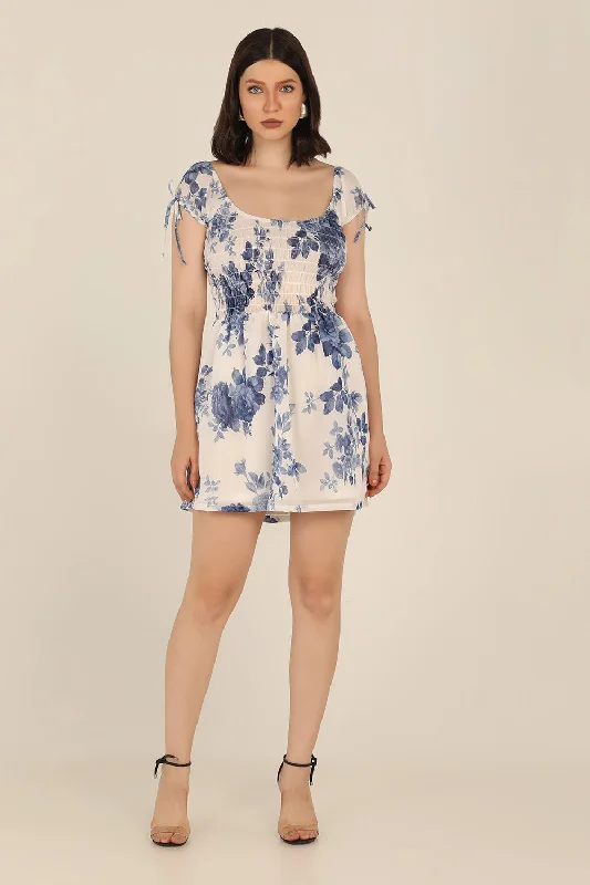 Romantic Chic Deals Romantic Date - Night Ensemble Floral Skater Dress - Ocean Blue