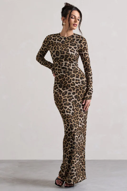 Fast Fashion Favorites Great Deals on Ethnic Cultural Wear Run Wild | Leopard Print Long-Sleeve Maxi Dress