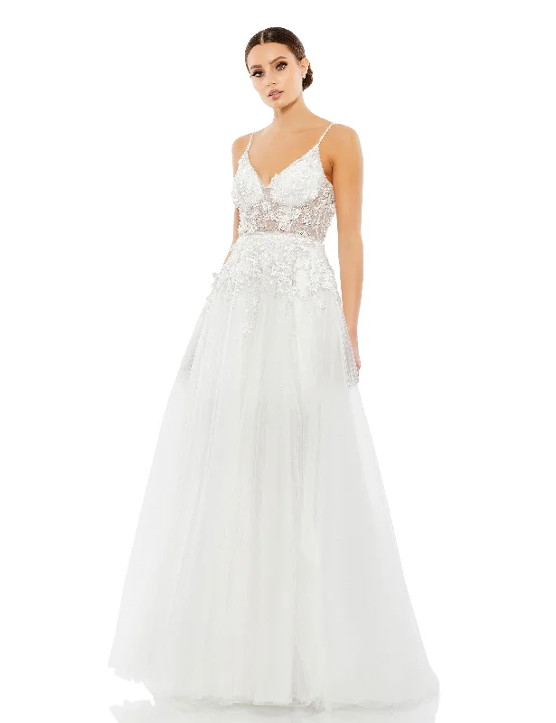 Shop The Hottest Deals Feminine Elegance Appliqued V Neck Sleeveless Open Back A Line Gown