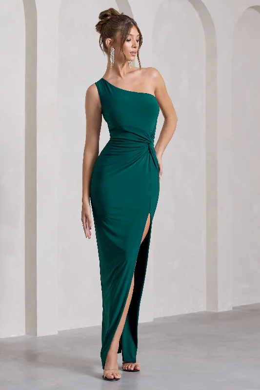 Modern Fashion Sale Today Only Coralina | Bottle Green One Shoulder Open-Back Split Maxi Dress