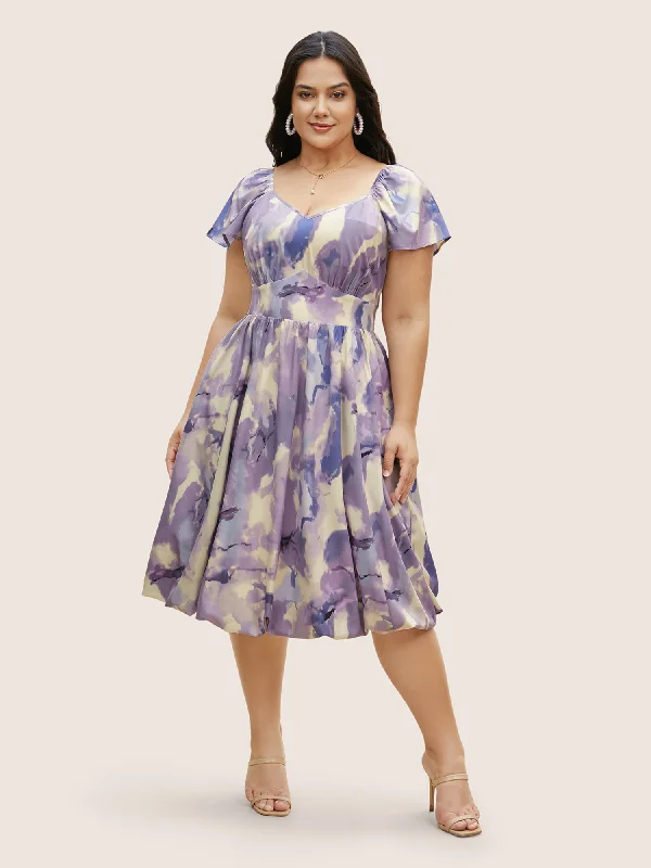 Best-Sellers Dreamy Aesthetic Watercolor Floral Ruffles Shirred Gathered Dress