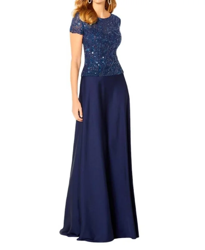 Chic Style, Always In Vogue Effortless Grace Crepe A-Line Gown In Navy