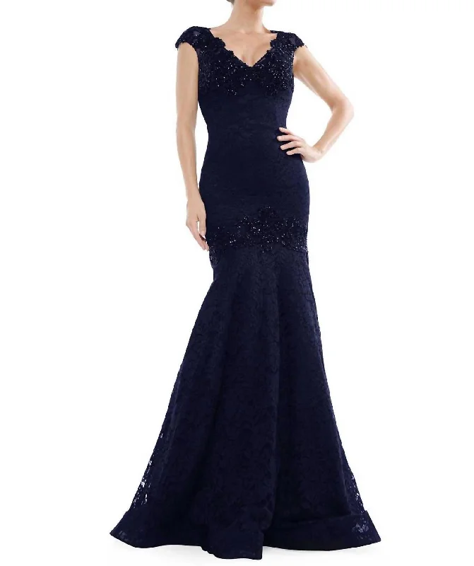 Chic And Trendy Today Only Embellished Lace Fitted Trumpet Gown In Midnight