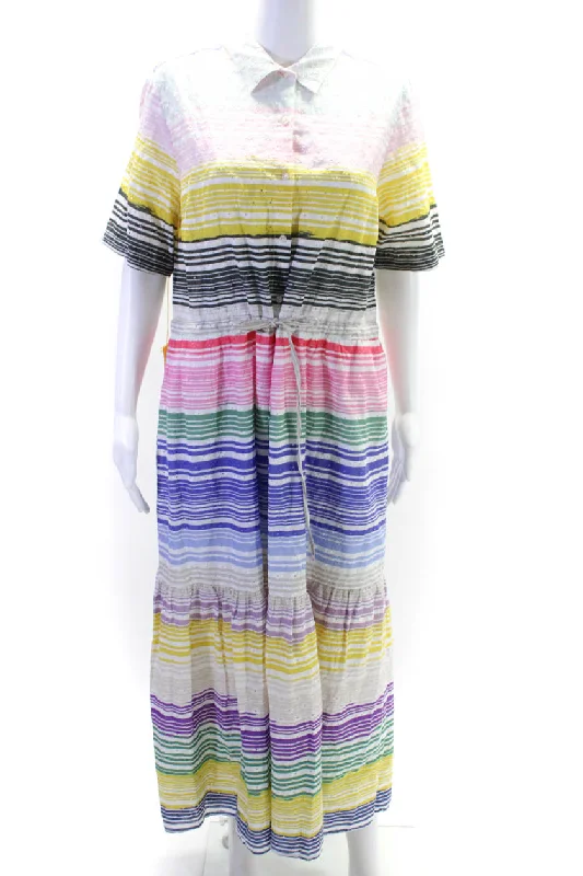 Browse Our Top Products Feminine Soft - Hued Look Vilagallo Womens Embroidered Striped Short Sleeve Shirt Dress Multicolor IT 46