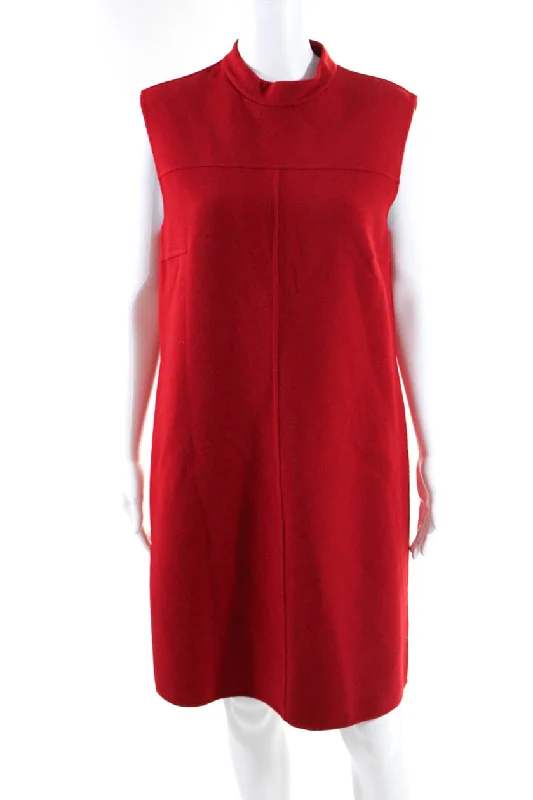 Sophisticated Street Style Offers Romantic Flair Michael Kors Collection Womens High Neck Sleeveless Shift Dress Red Wool