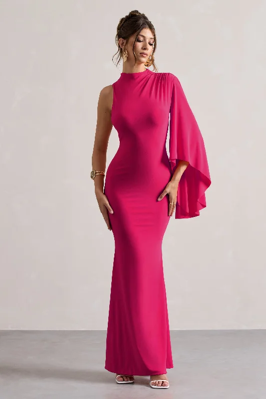 Style Without Limits Y2K Nostalgic Fashion Look Samaya | Pink High-Neck Cape-Sleeve Maxi Dress