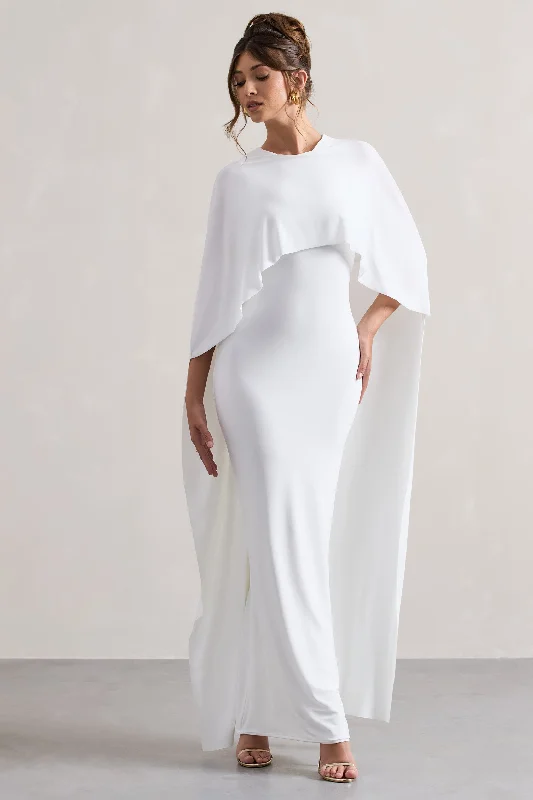 Vintage-Modern Style Offers Romantic Detailing Palena | White Draped Maxi Dress With Cape Sleeves