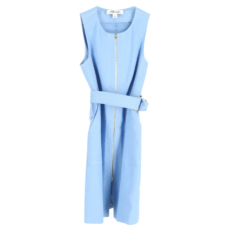 Top Brand Discounts Contemporary Elegance Diane Von Furstenberg Sleeveless Zip Front Dress in Light Blue Cotton