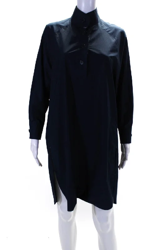 Explore What'S New Casual Weekend Relaxed Style Akris Punto Womens Half Button Down Shirt Dress Navy Blue Cotton